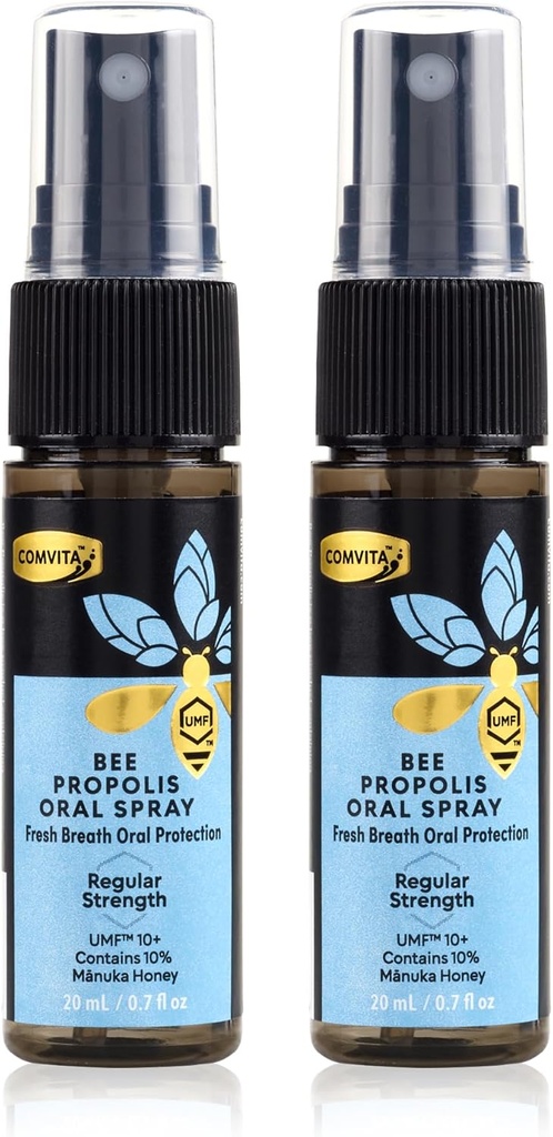 Comvita Spray de gorge de propolis d'abeille - Soutien naturel immunitaire, apaisante menthe saveur avec la Nouvelle-Zélande UMF 10+ Manuka miel, antioxydant, supplément alimentaire - 0,7 fl oz, paquet de 2