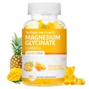 Glycinat de magnésium Gommies 1000mg - 90 Ct. Suppléments de potassium de magnésium pour la relaxation, le soulagement du stress, avec vitamine D, B6, CoQ10 pour l'humeur calme et le soutien du sommeil - Gommies d'ananas de la mangue