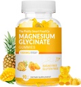 Glycinat de magnésium Gommies 1000mg - 90 Ct. Suppléments de potassium de magnésium pour la relaxation, le soulagement du stress, avec vitamine D, B6, CoQ10 pour l'humeur calme et le soutien du sommeil - Gommies d'ananas de la mangue