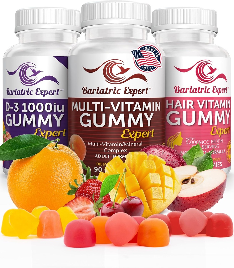 Bariatric Multivitamine 3 Pack, Multivitamine Gummy 90 Chews. - D3 Gummies 90 Chew - Vitamine capillaire Gummy 60 Chews.