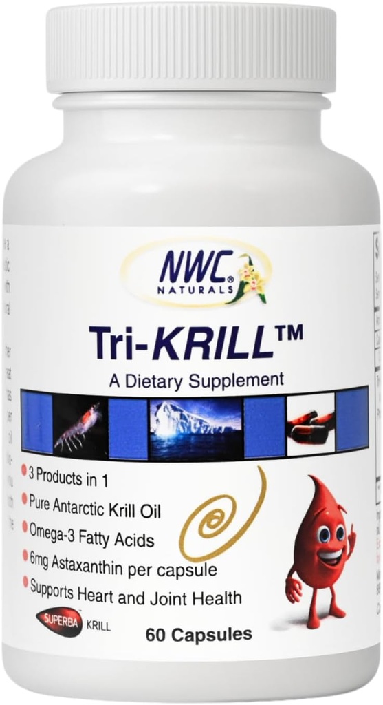NWC Naturals Tri-Krill Oil Supplément pour les hommes et les femmes, soutient la santé conjointe, la fonction cérébrale et le bien-être général avec l'astaxanthine