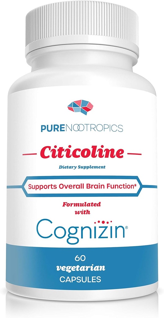 Pure Nootropics - CDP Choline (Citicoline) Capsules 300 mg Capsules de 60 Veg Cap Value Pack Soutient la fonction cognitive et la performance, la mémoire, l'attention et la santé du cerveau