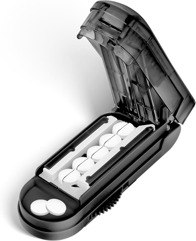 DUBSTAR Splitter Pill Cutter pour les petites et les petites pilules, Multiple Pill Cutters pour les petites ou grandes pilules, Ajustable Pill Splitter avec dispositif de centrage et Blade Guard pour les tablettes multiples (Noir)