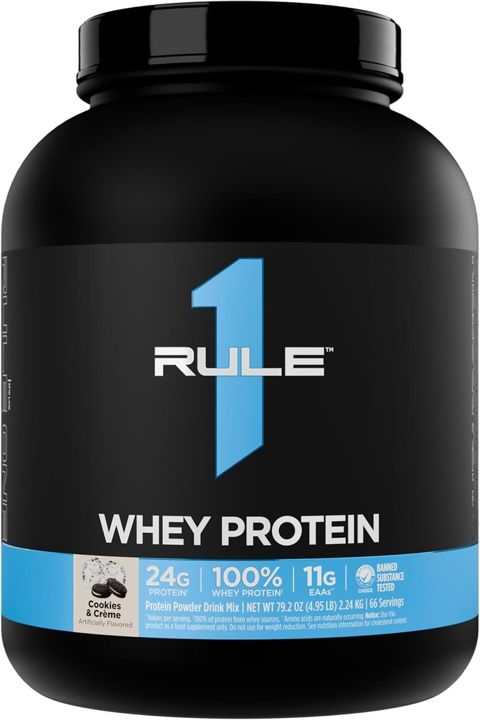Rule 1 Whey Protein – 24g Fast-Acting Protein from All-Whey Sources with Naturally Occurring EAAs & BCAAs for Workout Recovery or Anytime Use (5 Pounds*, Cookies & Crème)