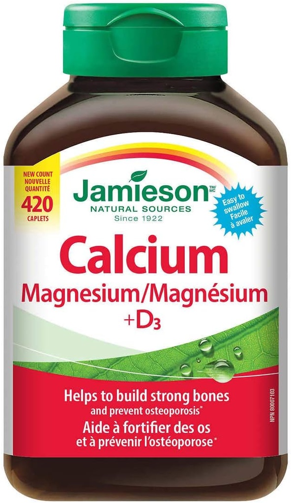 Jamieson Calcium Magnésium avec comprimés de vitamine D3, 420 caplets
