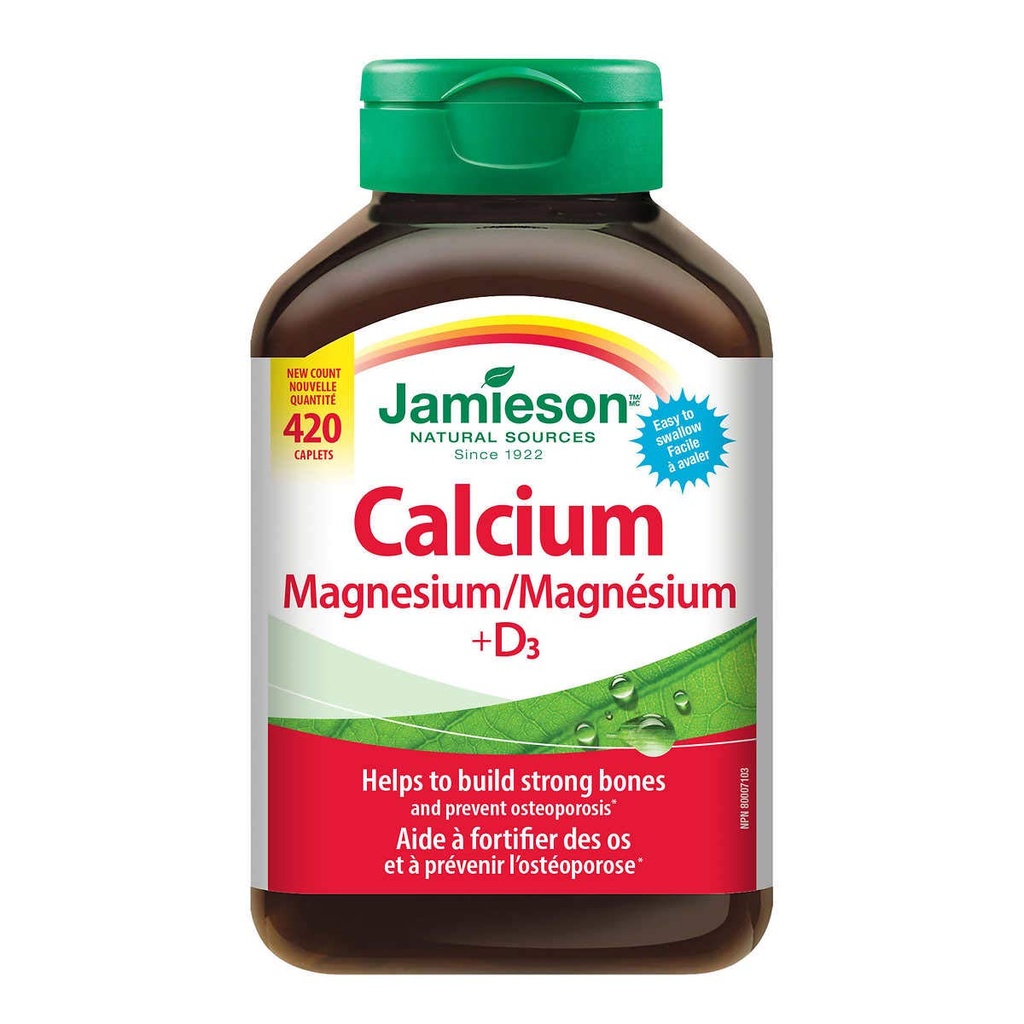 Jamieson Calcium Magnésium avec comprimés de vitamine D3, 420 caplets