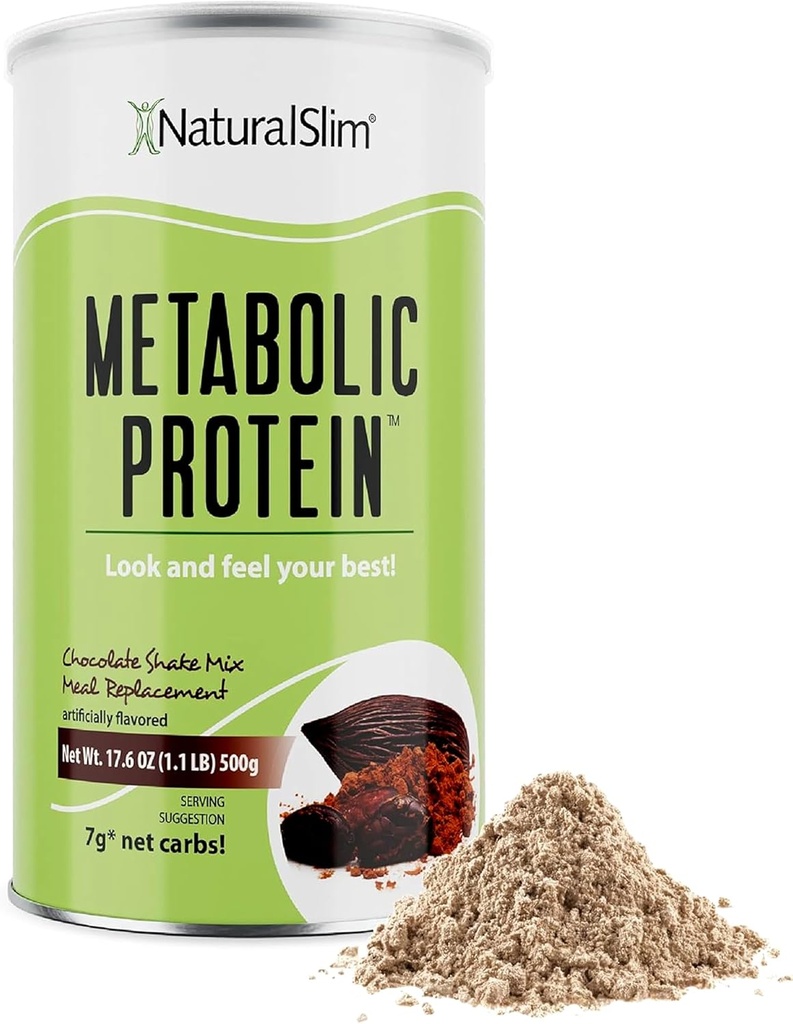 NaturalSlim Metabolic Whey Protein Powder Chocolat – Faible teneur en glucides, substitut de repas Shake w/Vitamines, Minéraux et Amino Acid L-Glutamine.