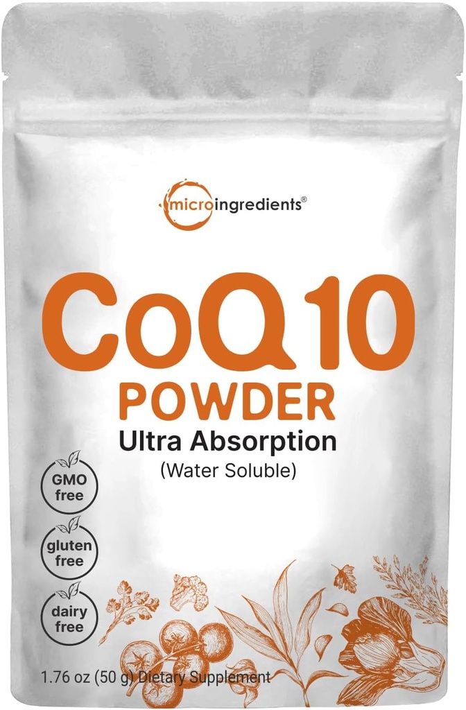 Micro-ingrédients Supplément soluble dans l'eau COQ10 (COQ10 200mg par portion sous forme de poudre), 50 grammes (8 mois d'approvisionnement), Absorption supplémentaire, Soutient la santé cardiaque et énergétique, Vegan Friendly