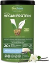 Biochem Poudre de protéines véganes – Protéines végétales de 20g pour le soutien musculaire – Protéines de pois, de chanvre et de canneberges organiques – Faible teneur en glucides, faible teneur en gras, sans gluten, non OGM, ami(e)s kéto – Flaveur de vanille – 12,2 oz