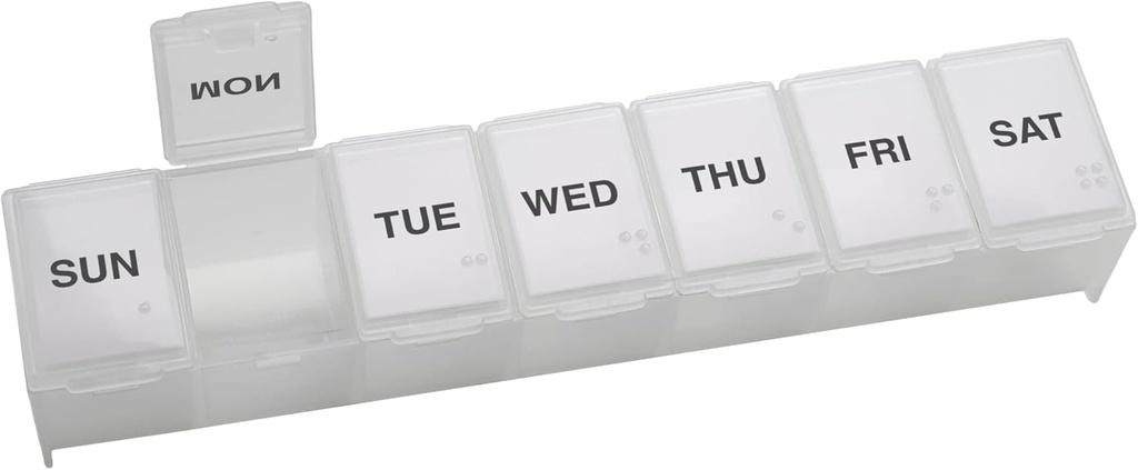 EZY DOSE Weekly (7 jours) Cas quotidien de pilule, planificateur de médicaments, organisateur de vitamines, contenant de supplément, pratique et facile à utiliser, grands compartiments, voyage amical, clair, fabriqué aux États-Unis, sans BPA