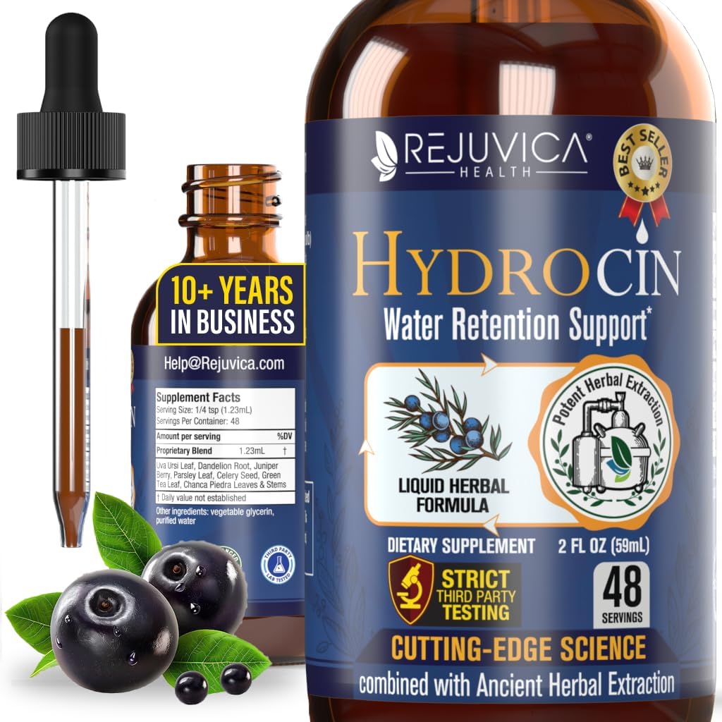 Hydrocin - Supplément avancé de rétention d'eau diurétique - Livraison liquide pour une meilleure absorption - Dandelion, Uva Ursi, Juniper Berry, Celery Seed, Green Tea & More!