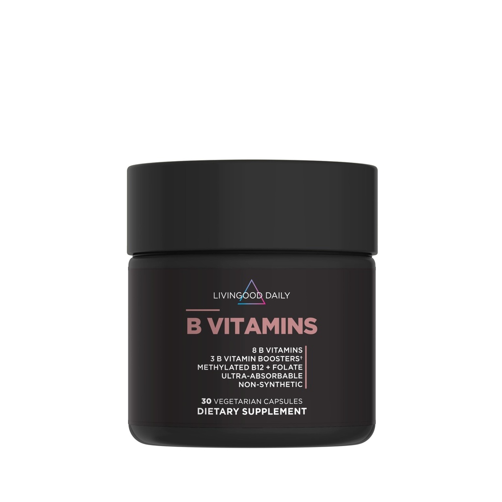 Liveood Capsules complexes de vitamine B pour hommes et femmes, Méthylated B12 & Folate, 11 formes actives incluant B1 B2 B3 B5 B6 & Biotine, sans gluten, Vitamines Vegan B pour ongles pileux, 30 capsules