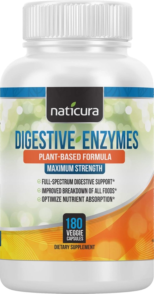 Enzymes digestifs avec probiotiques et prébiotiques - Multi Enzyme Vegan Organic Gut and Immune Support Supplément pour hommes et femmes - 180 Capsules - pour Bloating, Gas, Lactose intolérance