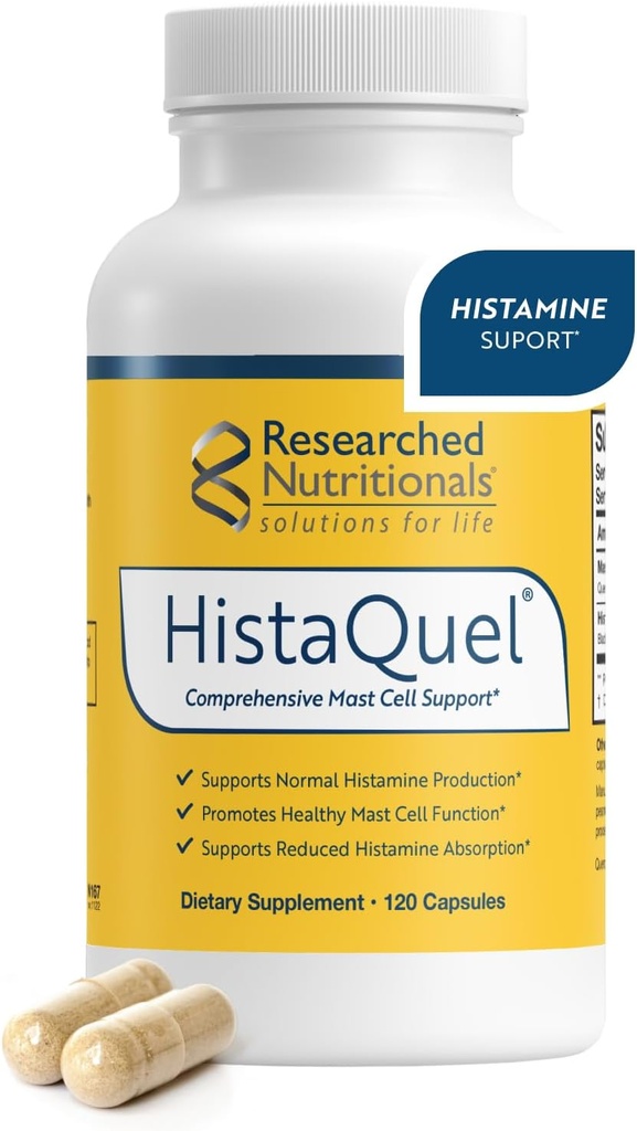 Researched Nutritionals HistaQuel - Dual-Action Histamine & Mast Cell Support Formula - Clinically Researched Flavonoid & Herbal Formula with Stinging Nettle & Black Cumin Seed Oil, 120 Capsules