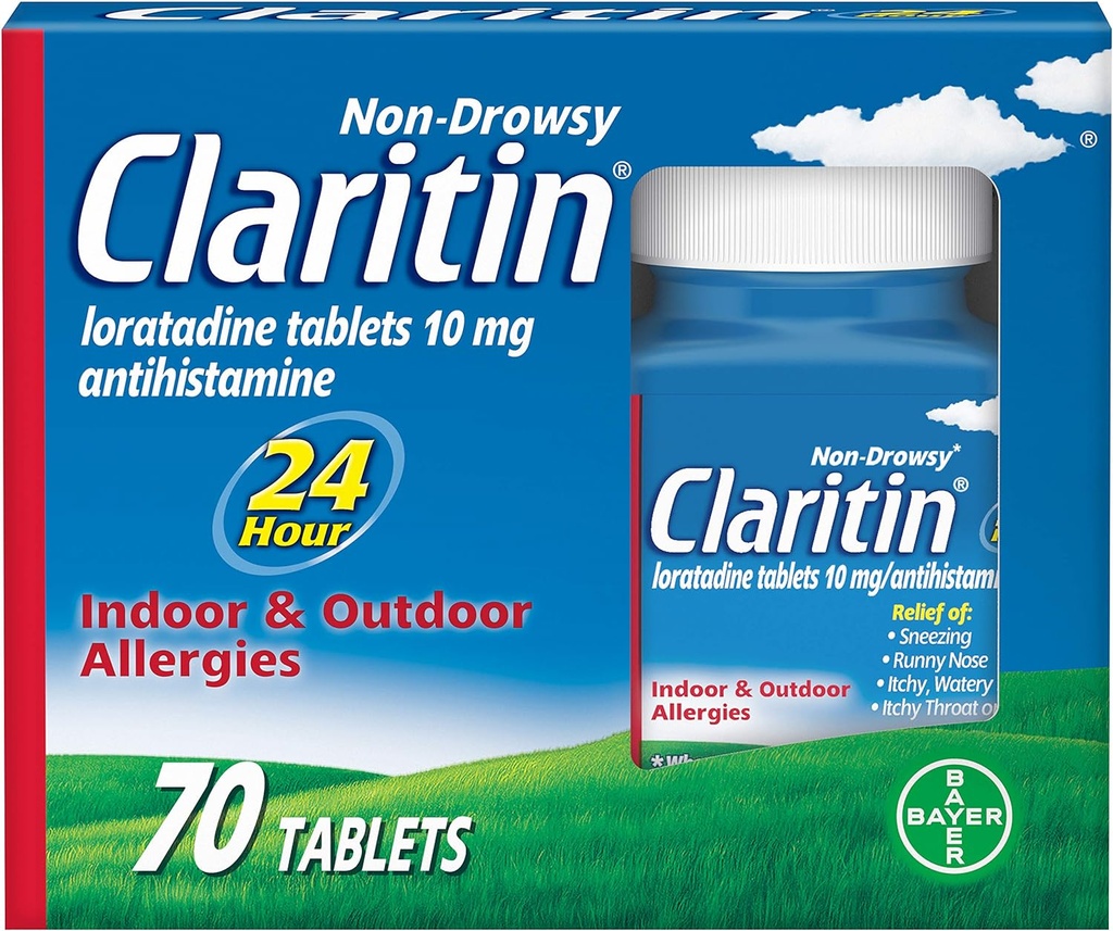 Claritin 24 heures contre l'allergie Médecine, anti-allergie non somnolente, Loratadine Antihistamine Comprimés, 70 Compte