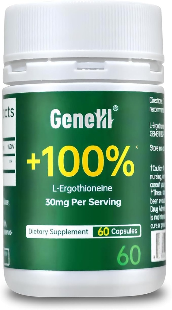 Supplément L-Ergothioneine, 30mg(EGT)/Serveur, 6X Ergothioneine Suppléments d'extraits de champignons Longévité, soutien immunitaire, supplément santé cardiaque et cerveau, laboratoire testé, fabriqué aux États-Unis, 60 portions