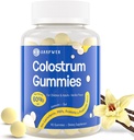 Bovine Colostrum Supplément Gommies - avec 60% IgG le plus élevé, Lactoferrine, Probiotiques et Prébiotiques pour les adultes et les enfants, Vanilla Flavor & sans sucre, 90 Gommies