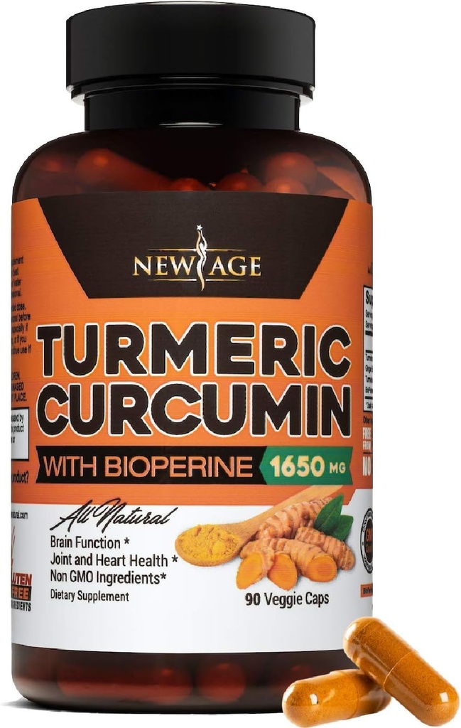 Nouveau Curcumine curmérique d'AGE avec Capsules Bioperine - Soutien naturel articulaire et sain avec 95% Curcuminoïdes normalisés pour la puissance et l'absorption - Non-OGM, sans gluten (90 Nombre (paquet de 1))