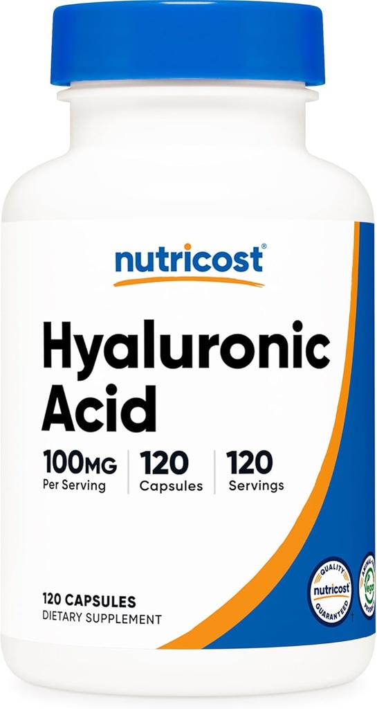 Capsules d'acide hyaluronique Nutricost 100mg,120 Capsules végétariennes - Sans gluten, sans OGM