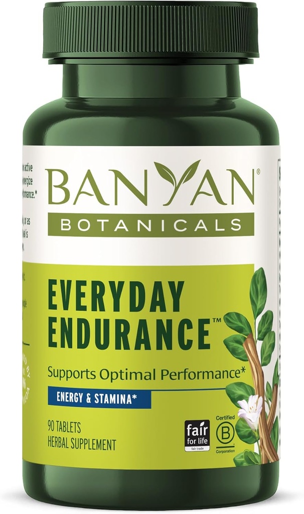 Banyan Botanicals Endurance quotidienne – Supplément d'adaptogènes organiques – Superaliments à base de plantes et adaptogènes pour l'énergie et le focus – 90 comprimés – Vegan non-OGM d'origine durable