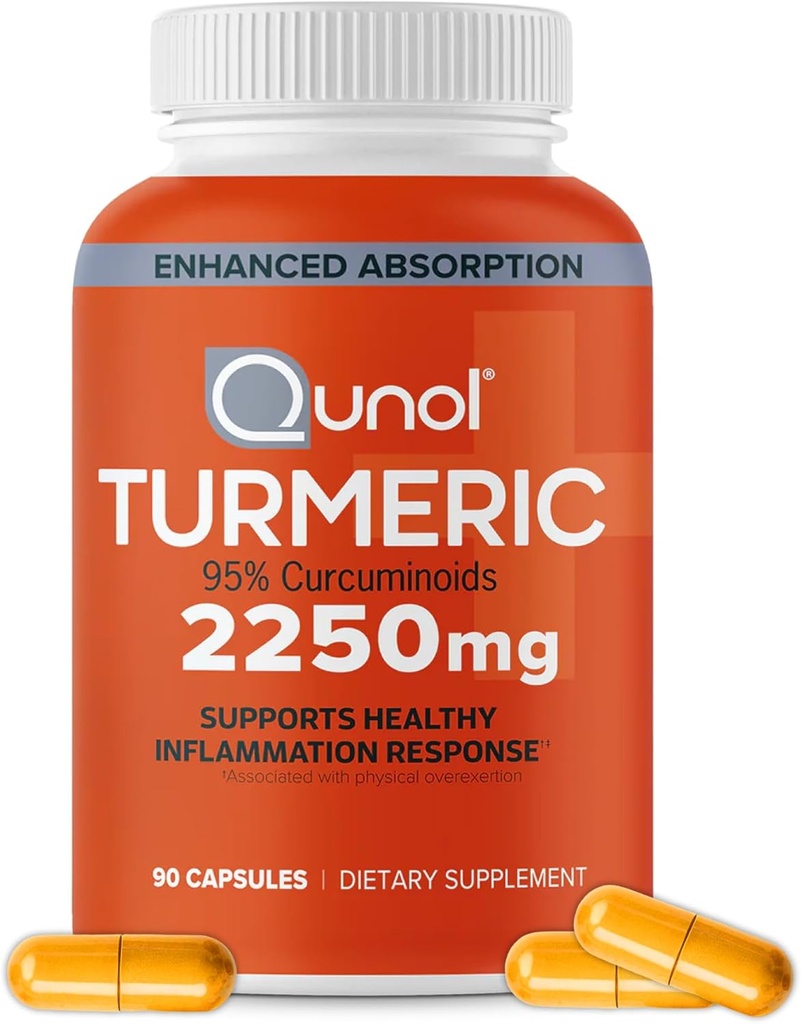 Curcumine turcumaque avec poivre noir, 2250mg Extrait turcumaque avec 95% Curcuminoides, Supplément Turcuma extra force, Absorption améliorée, Supplément de soutien articulaire, 90 Capsules végétariennes
