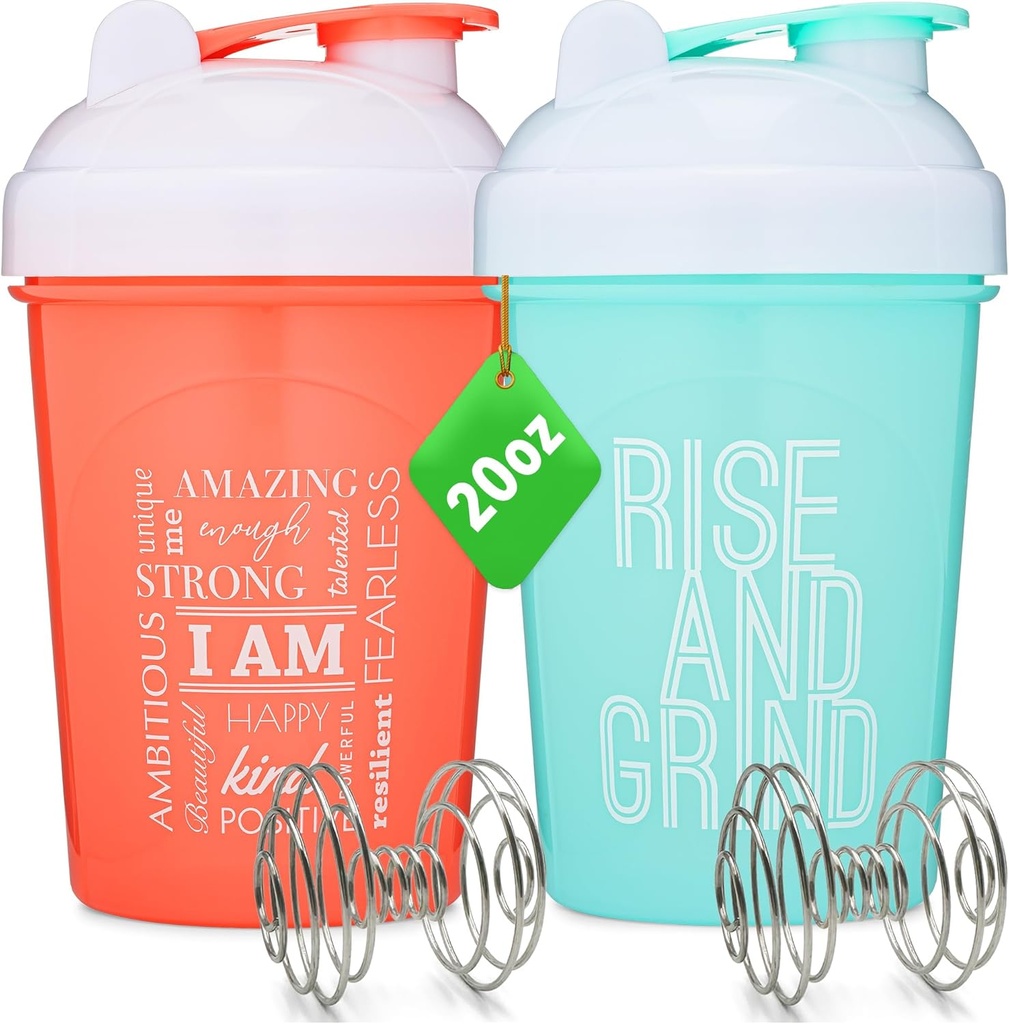 [2 Pack] Bouteille 20-Ounce Shaker avec citations motivationnelles (Coral & Menthes)