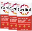 Geritol, supplément multivitamines, contient des vitamines B-Vitamines, antioxydants, vitamines C, E & D et fer, 27 vitamines et minéraux essentiels, sans gluten, sans OGM, sans édulcorants artificiels, 100 comprimés, 3 emballages