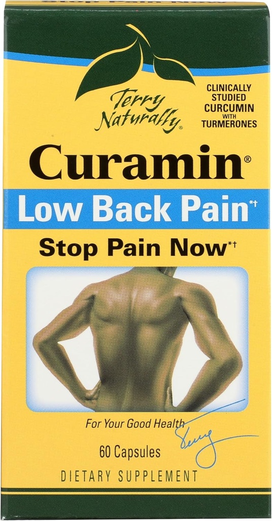 Terry naturellement Curamin Low Back Pain - 60 Capsules Vegan - Supplément de soulagement ciblé, soutient le cartilage et le confort en santé - Non-OGM, sans gluten - 20 portions