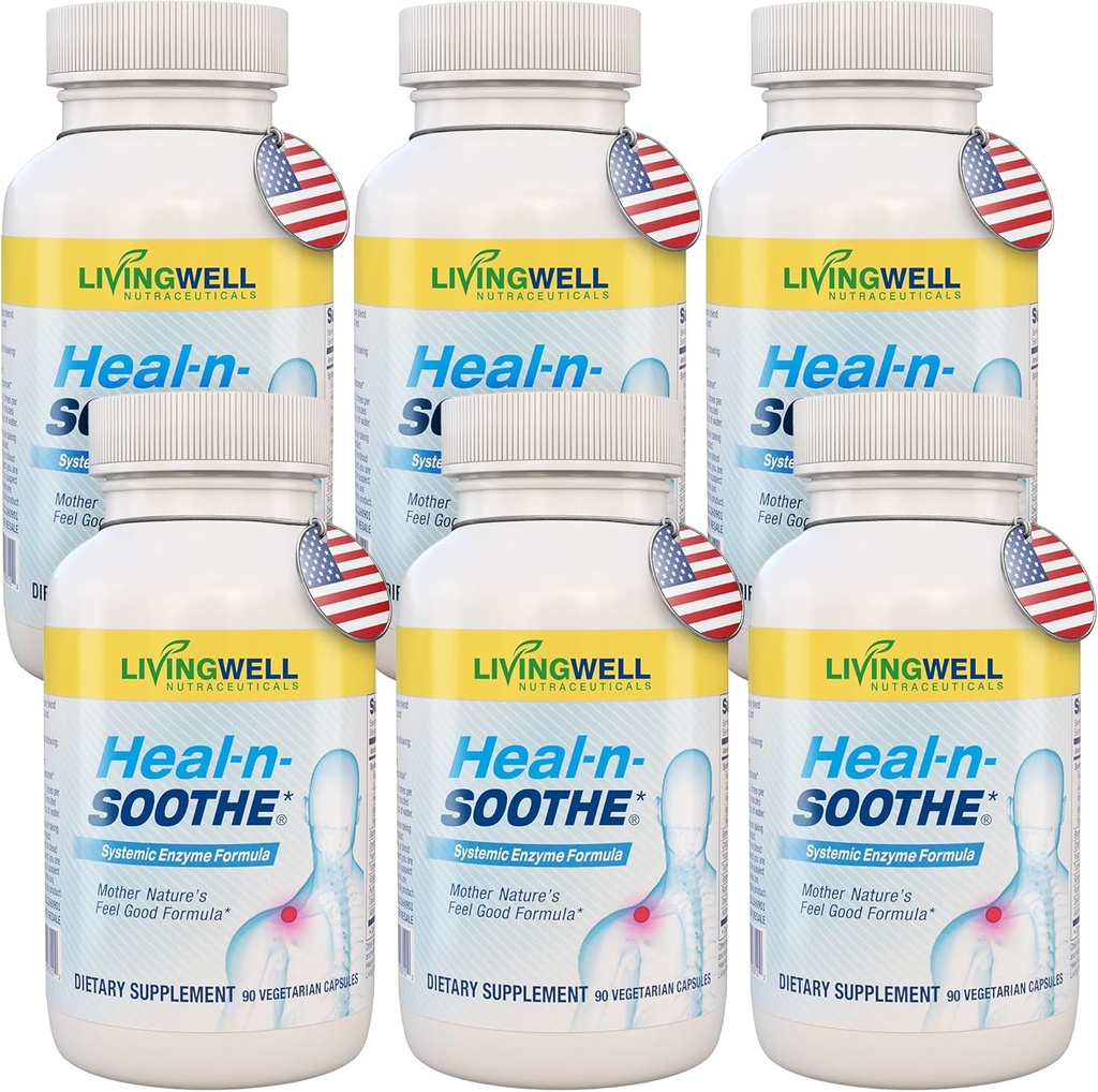 HEAL-N-SOOTHE Joint Support Suppléments - Enzymes protéolytiques comme Bromelain & Papain, avec Boswellia, Turmeric & Ginger- favorise la fonction digestive protéique et la défense du corps Wellness- 90 Compte (6 Pack)