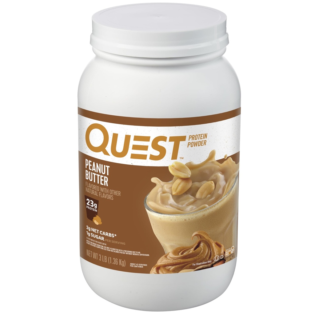Quest Nutrition Beurre d'arachide poudre de protéines, 23g de protéines, 1g de sucre, faible teneur en glucides, sans gluten, 3 livres, 43 portions