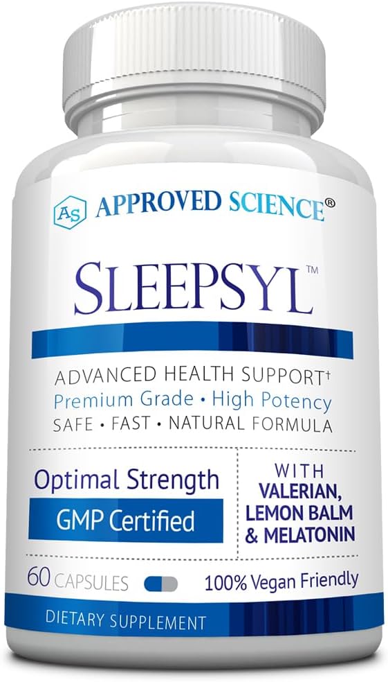 Science approuvée Sleepsyl - Supplément sommeil - Racine valériane, Baume citronné, Mélatonine, Camomille, L-Ornithine - Vegan, 60 Capsules