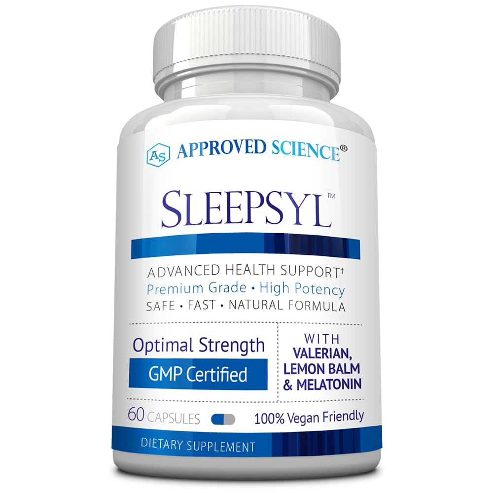 Science approuvée Sleepsyl - Supplément sommeil - Racine valériane, Baume citronné, Mélatonine, Camomille, L-Ornithine - Vegan, 60 Capsules