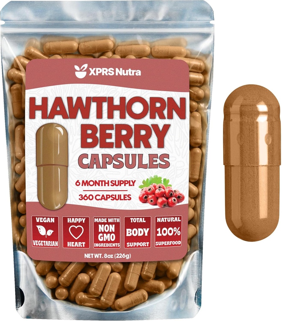 Capsules en poudre de Hawthorn Berry - Compte 360 (6 mois d'approvisionnement) - Capsules en poudre de Hawthorn Premium pour le soutien cardiovasculaire - Poudre de Hawthorne Berry - Supplément idéal pour hommes et femmes