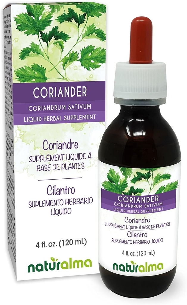 Naturalma Coriander ou Cilantro (Coriandrum sativum) Teinture sans alcool de fruits - 4 fl oz Extrait liquide dans les gouttes - Supplément à base de plantes - Vegan
