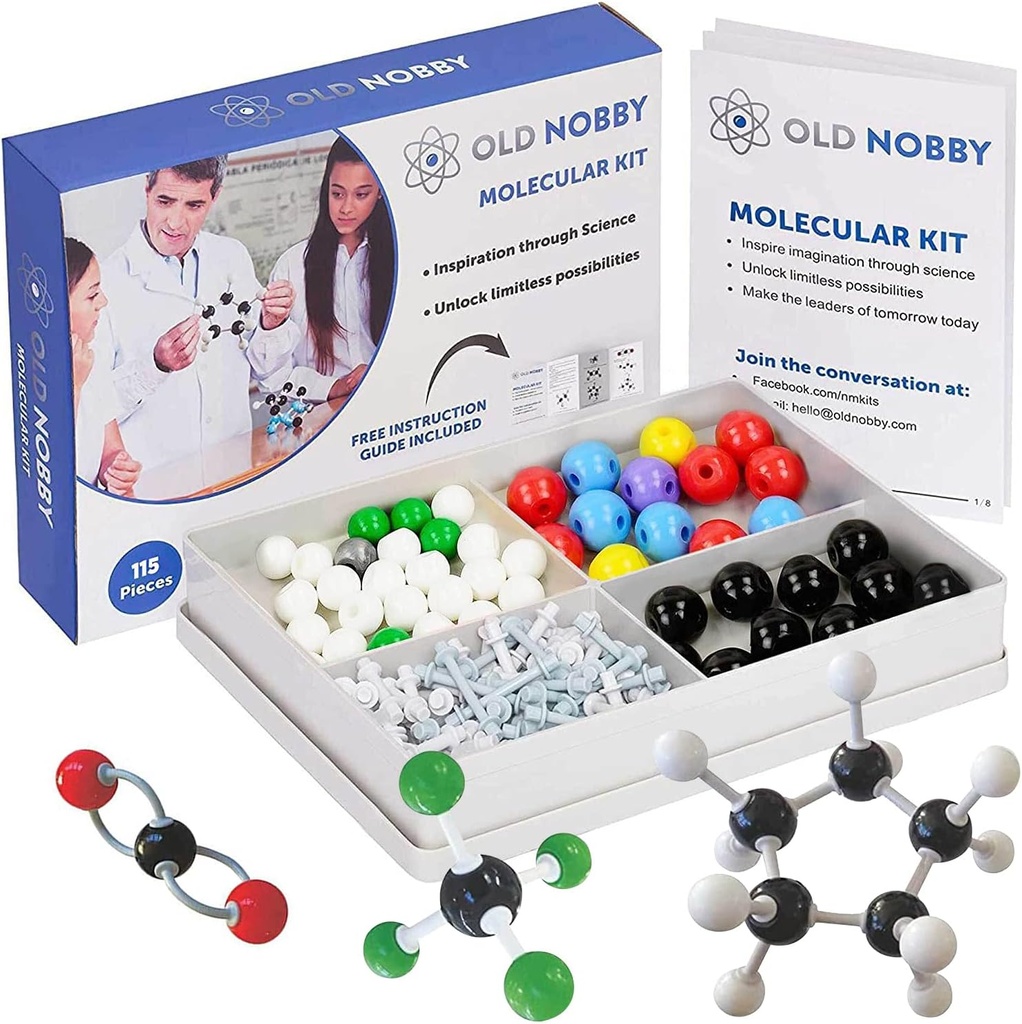 Old Nobby Chemistry Model Kit - 115 Piece Molecular Model Set includes Atoms, Bonds, Instructional Guide - STEM Science Tool for Students, Organic Chemistry, Molecular Learning - Colorful Models