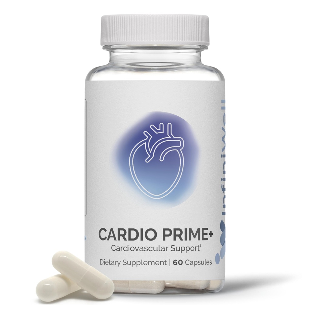 Suppléments de santé cardiaque InfinWell Cardio Prime+ - Antioxydants et peptides innovants pour la santé cardiométabolique - NAD3 et Nattokinase pour un Cœur en santé et équilibre métabolique (60 capsules)