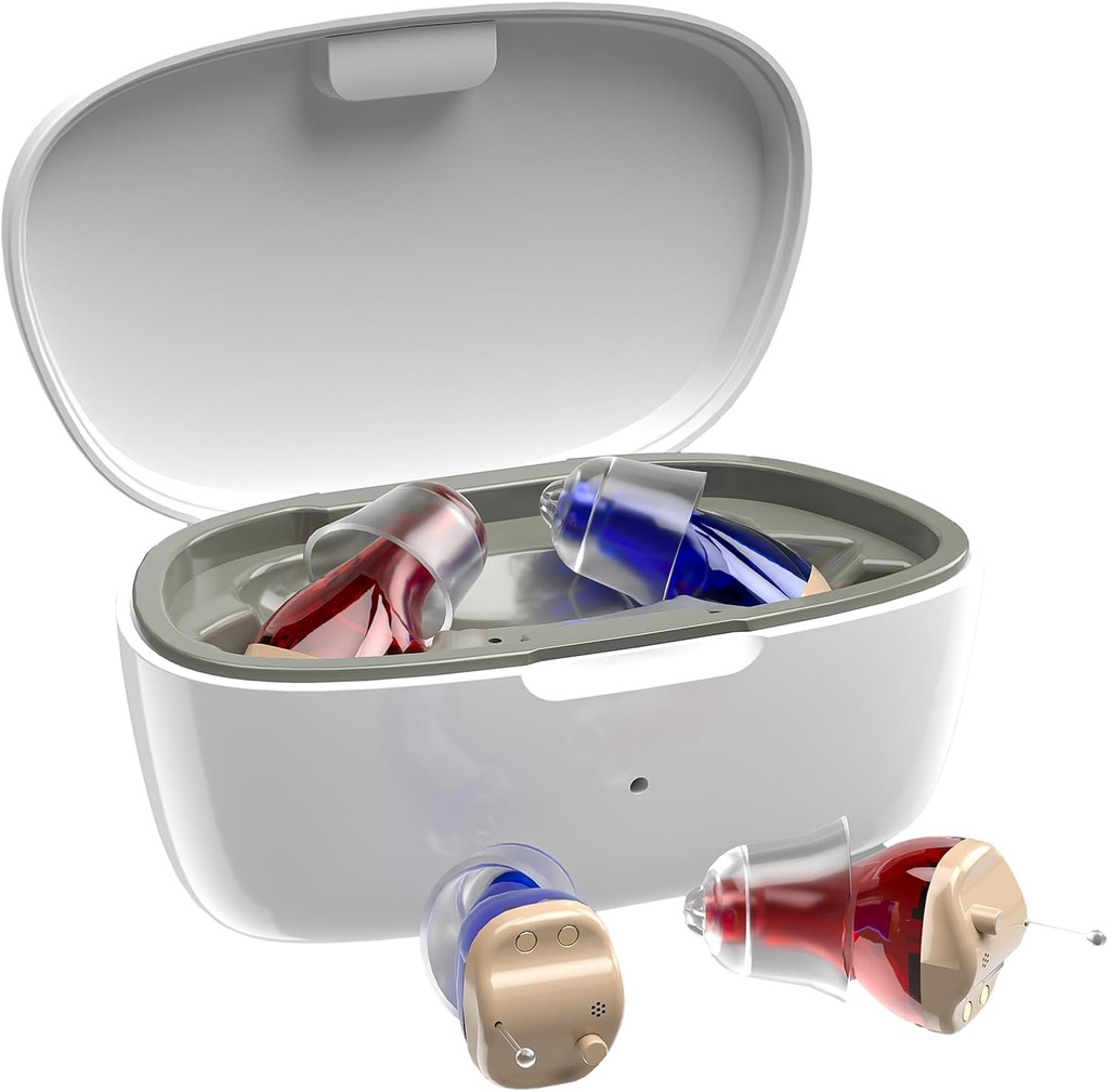 Aides auditives pour aînés, aides auditives remboursables pour perte auditive, amplificateur d'audition personnel avec contrôle du volume et cas de charge magnétique portable, aide auditive annulant le bruit (blanc)