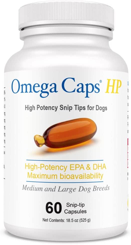 Omega Caps HP Snip Conseils pour les chiens moyens et grands High Potency EPA et DHA Supplément à l'huile de poisson de biodisponibilité maximale Vet formulé fabriqué aux États-Unis Coat de peau Joint et santé cardiaque 60 Capsules