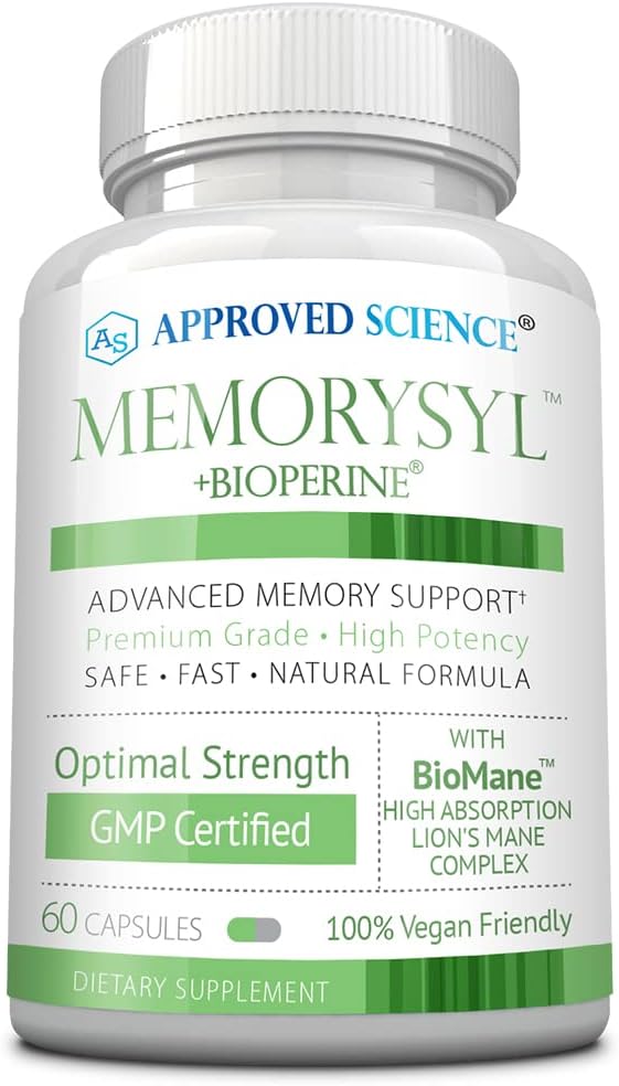 MémoireSyl approuvé - Supplément de stimulation de la mémoire - Améliorer la concentration et la concentration - Protégez contre le déclin cognitif - avec la Mane de Lion et la BioPerine - 60 Capsules - Vegan