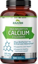 Zazzee Haute Absorption Calcium D-Glucarate, 500 mg par gélule, 3 mg BioPerine pour l'absorption améliorée, 100 Capsules Vegan, Plus Brocoli 10:1 Extrait, 100% Végétarien, CDG, All-Natural et Non-OGM