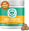 Doggie Dailies Cognitive Puppy Chews, Vitamines avec DHA, Sélénium, Ashwagandha biologique et antioxydants pour soutenir la santé cérébrale, la fonction du système nerveux et promouvoir le calme (Beurre de peanut) 120 Chews doux