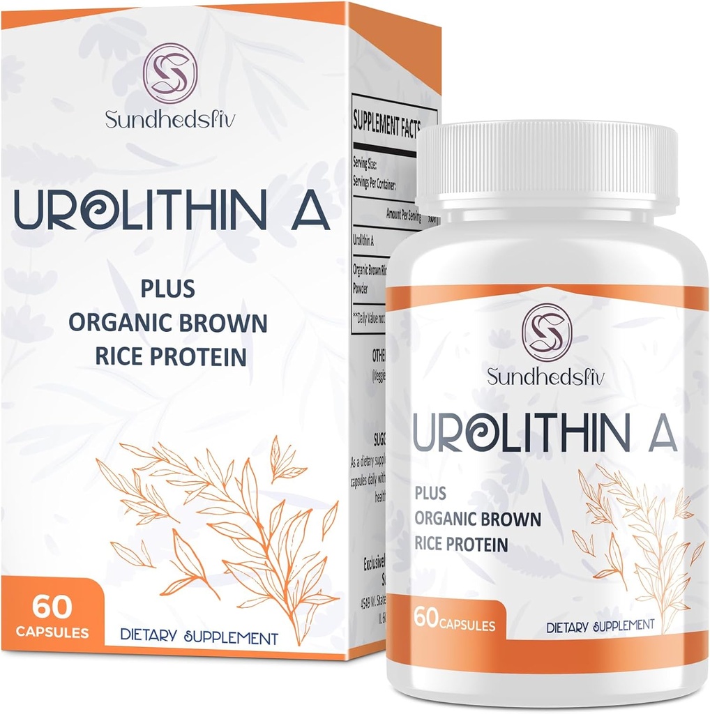 Urolithine Supplément 1500MG Plus Protéine de riz brun, pour la performance d'exercice et le soutien mitochondrial, sans gluten, 60 capsules