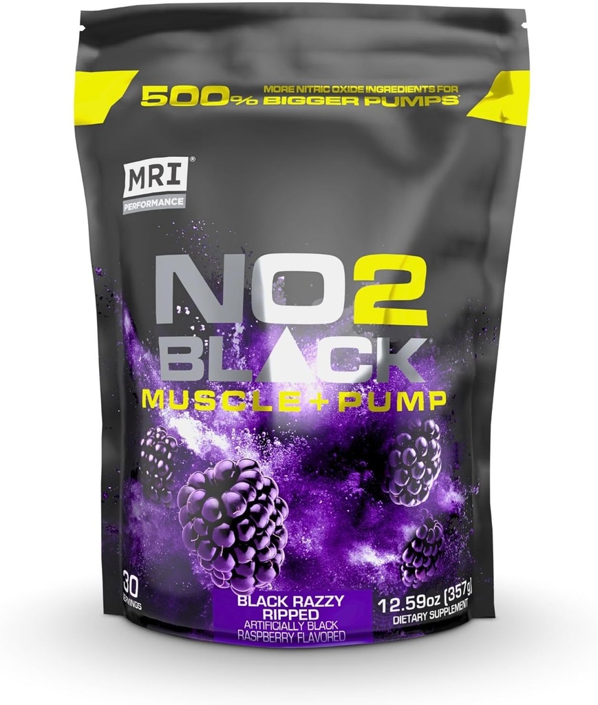 Supplément à oxyde nitrique noir IRM NO2 pour pompe, croissance musculaire, vasculaire et énergie - Powerful Stim-Free Pré-entraînement avec Citrulline (30 portions) (Black Razzy Ripped)
