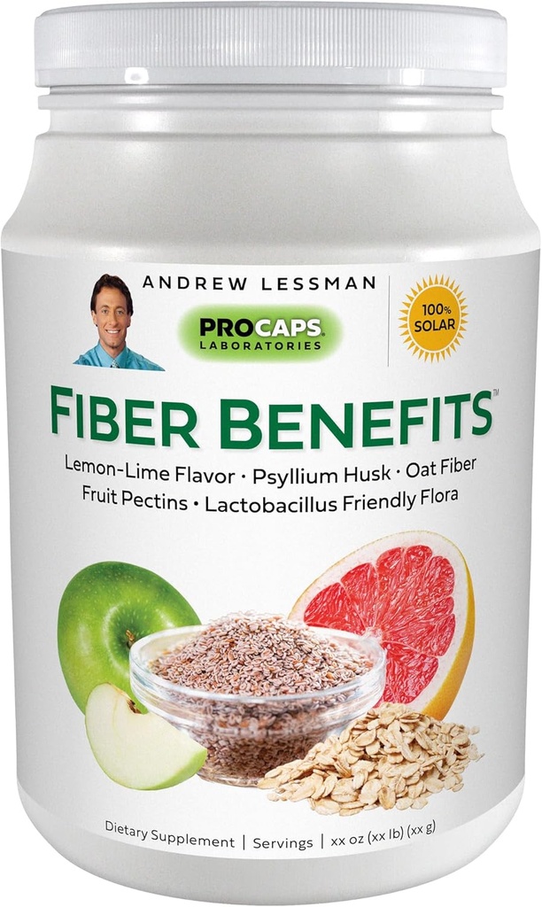 ANDREW MOINSMAN Fibre Avantages Poudre 120 portions - Citron-Lime, doux, naturel soluble/fibre insoluble, favorise la régularité, le nettoyage. Psyllium Musque, Avoine, Pommes, Pamplemousses, Guar Gum, Probiotiques