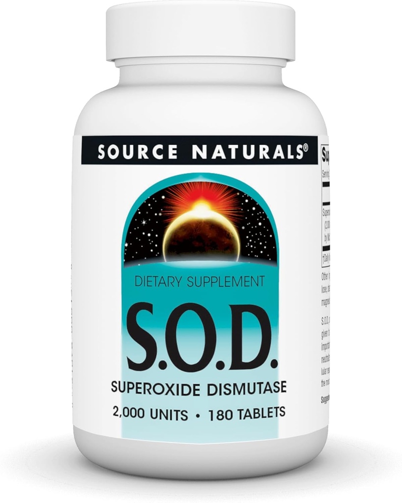 Source Naturals S-O-D, Superoxyde Dismutase - Supplément alimentaire - 180 comprimés
