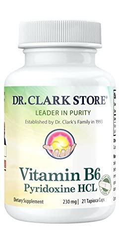 Supplément de vitamine B6 du Dr Clark – 230mg, 21 Capsules de Tapioca, soutient le métabolisme énergétique et la santé du système nerveux