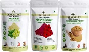 Combo biologique séché Amla, Hibiscus et Methi (Fenugrec) Poudre (Chaque 100 Gram/3.5 Ounce) Hyllanthus Emblica Hibiscus Rosa-Sinensis Trigonella Foenum-Graecum