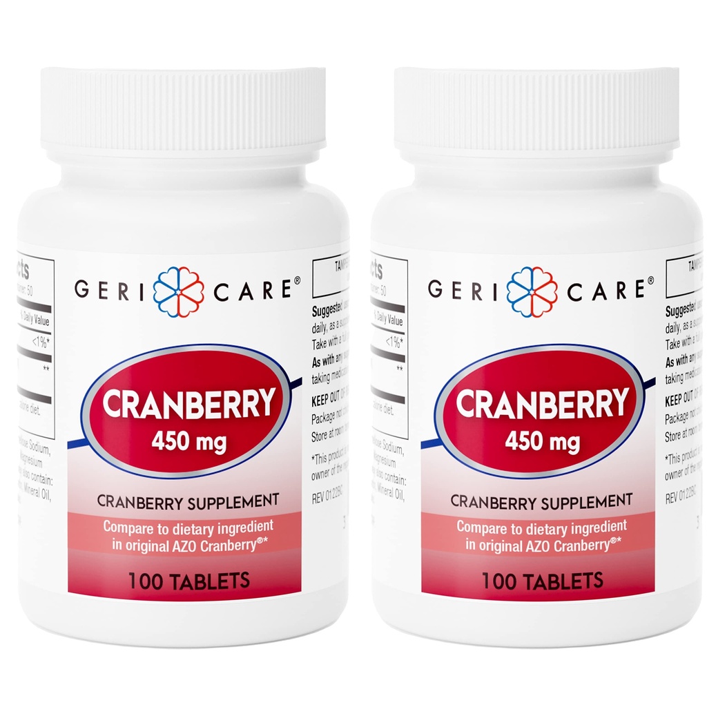 Supplément de canneberge à haute puissance - Comprimés de canneberge pure de 450mg pour la santé du traîtage urinaire Prévention naturelle UTI pour les hommes et les femmes- OGM, sans gluten et sans lait concentré de canneberge 100 (2pk)