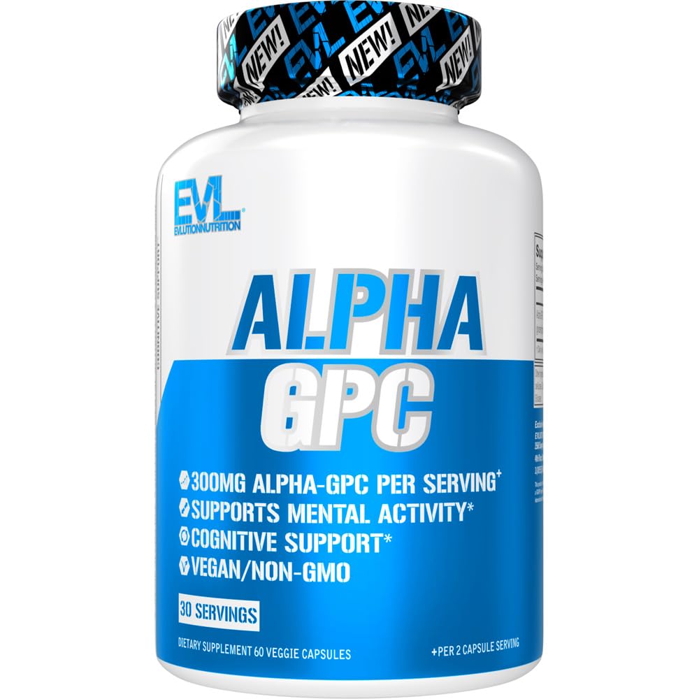 Supplément de Choline Alpha GPC Nootropic - Alpha GPC 600 mg Nootropics Supplément de soutien au cerveau Précurseur d'acétylcholine et booster d'humeur - EVL Nutrition for Memory and Focus Support