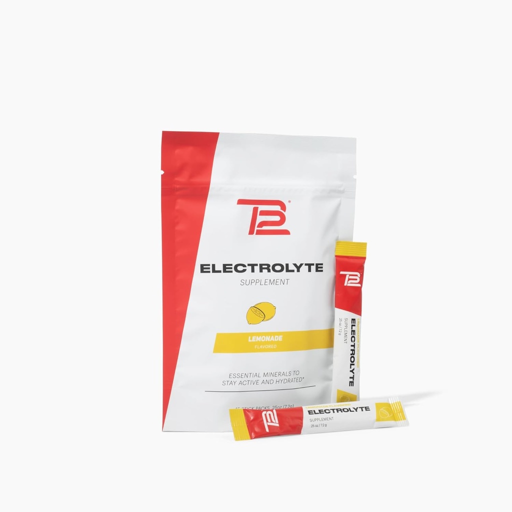 TB12 Electrolytes Powder Packets Lemonade – Poudre d'électrolyte minéral pour une hydratation rapide par Tom Brady - Naturel, faible sucre, végétalien, sans gluten, facile à mélanger - 15 Stickpacks